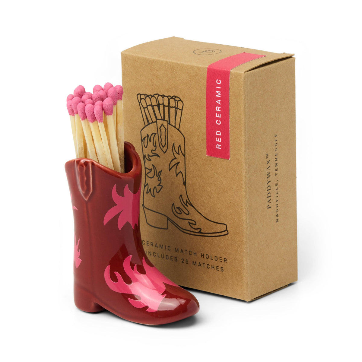 Nashville Ceramic Cowboy Boot Match Holder | 25 Safety Matches