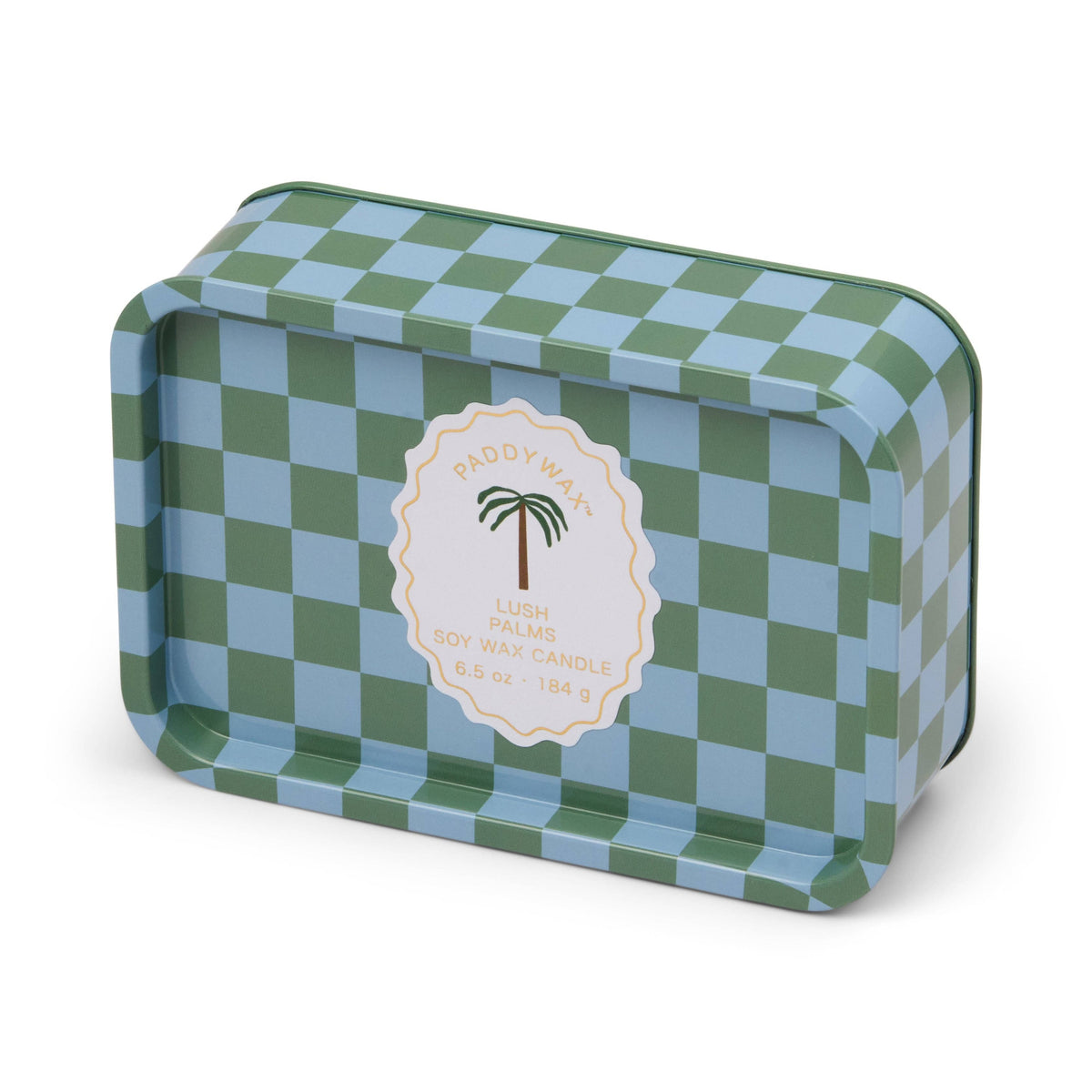 Palm Printed Tin Candle - Lush Palms Checkered