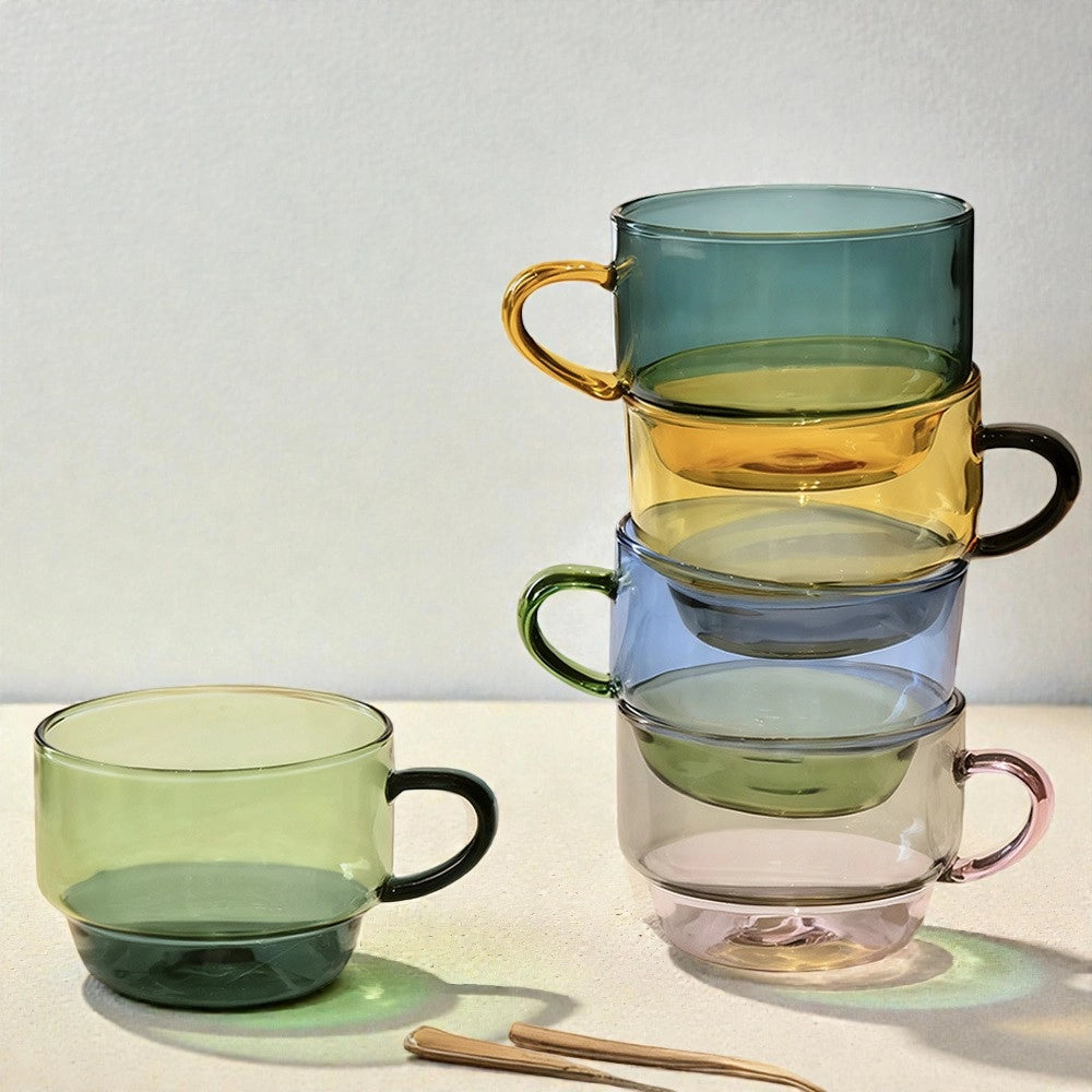 Stackable Glass Coffee Mug | Heat-Resistant | 7 Colour Options