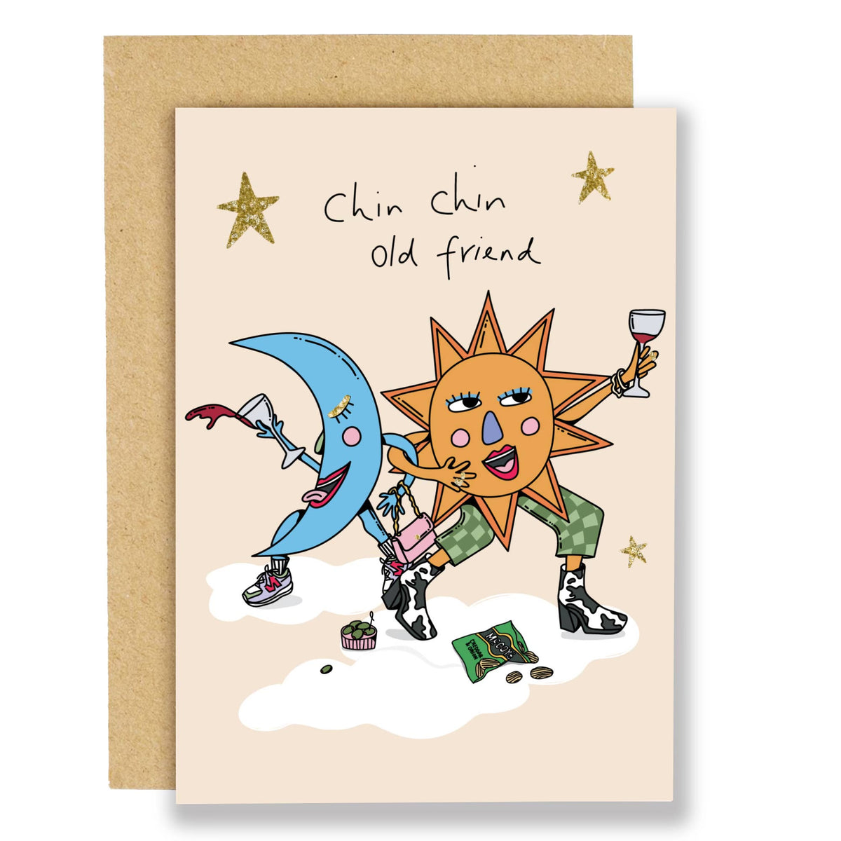 Chin Chin Birthday Card | Gold Foil | Sun & Moon Illustration