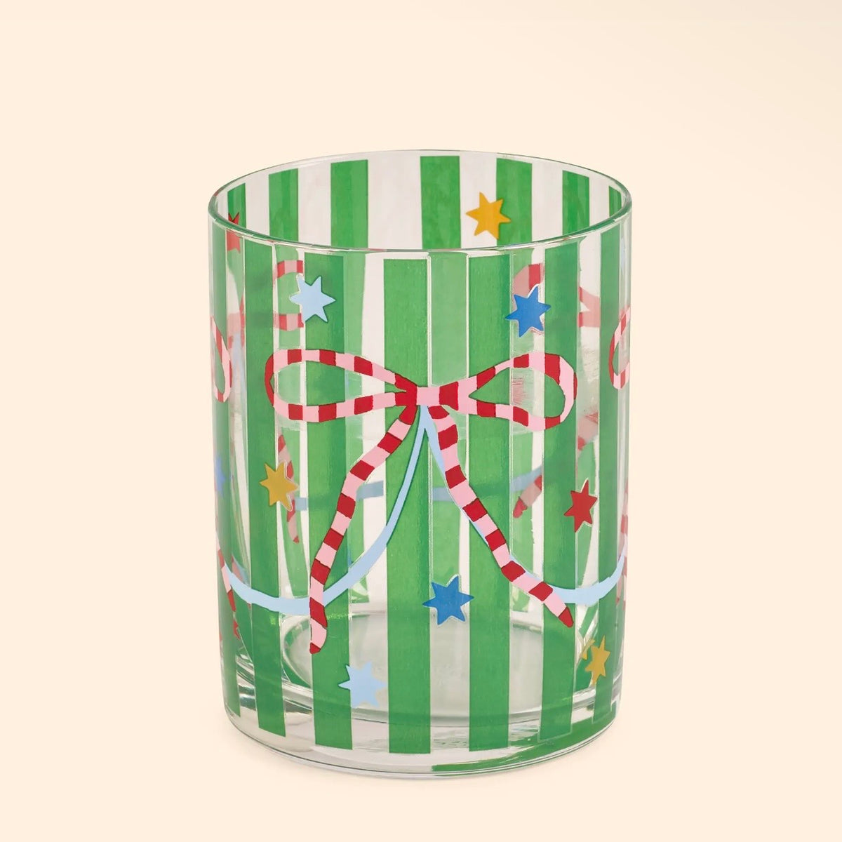 Pink & Green Bow Glass Tumblers - Set of 4