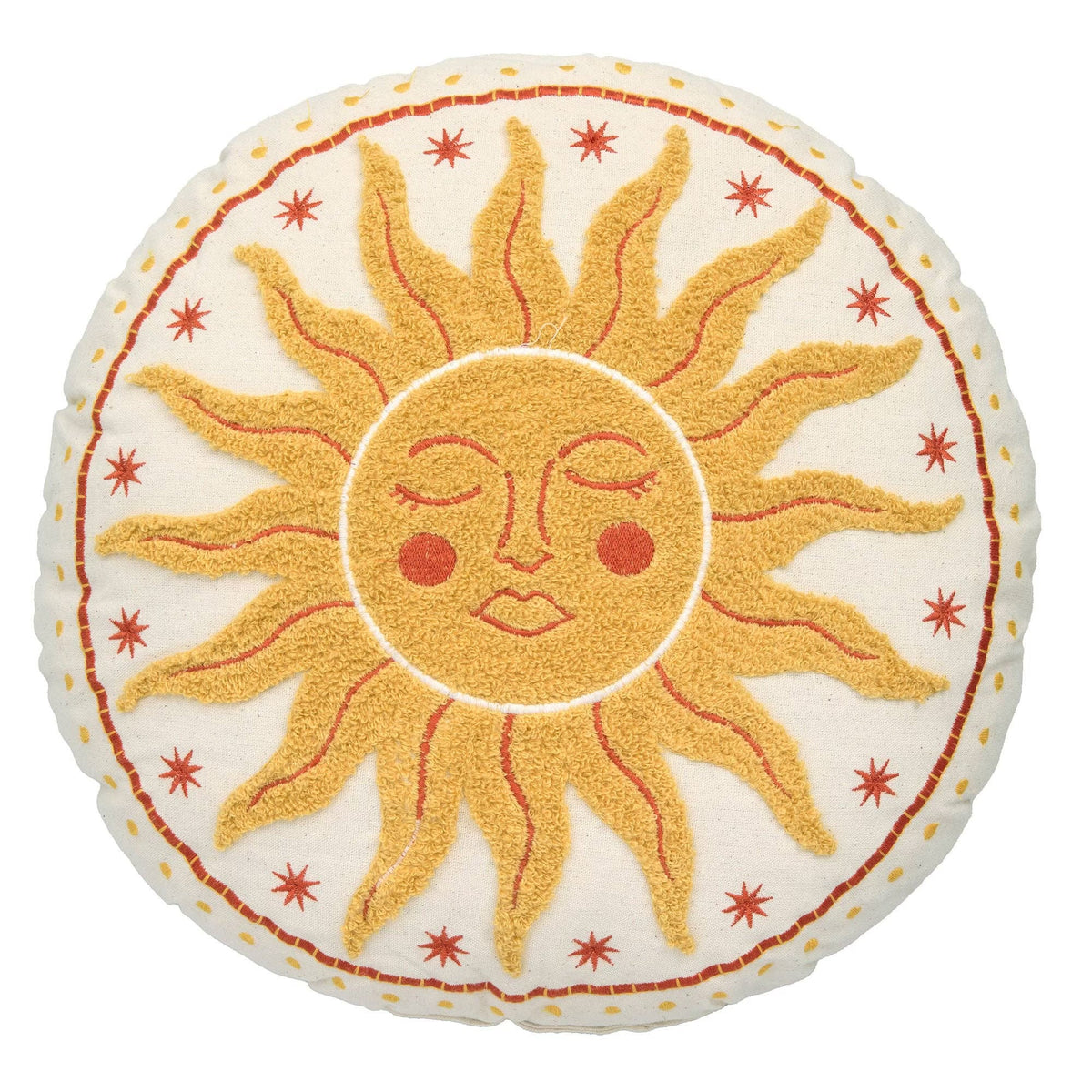 Fusion Soleil Sun Embroidered Round Cushion | Yellow