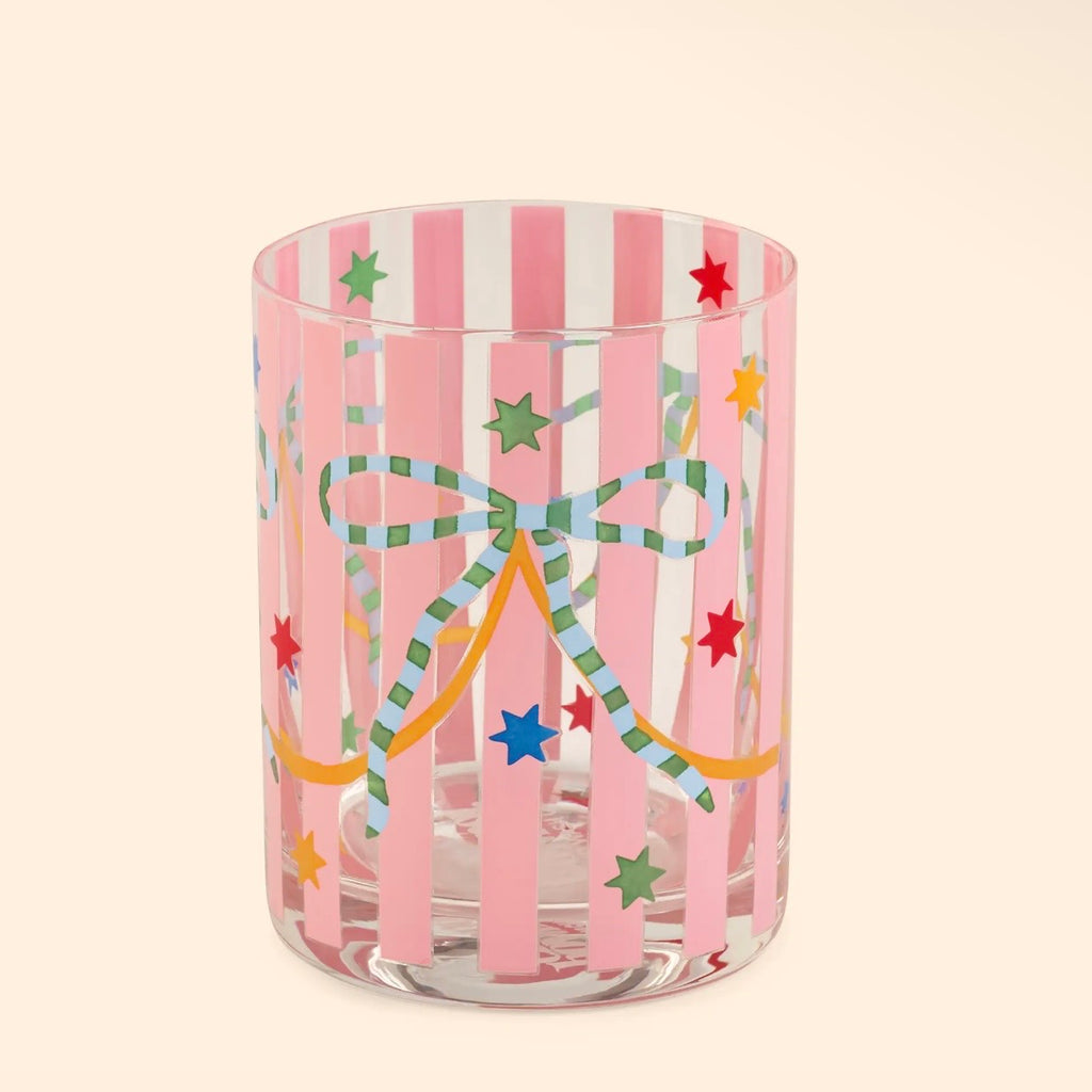 Pink & Green Bow Glass Tumblers - Set of 4