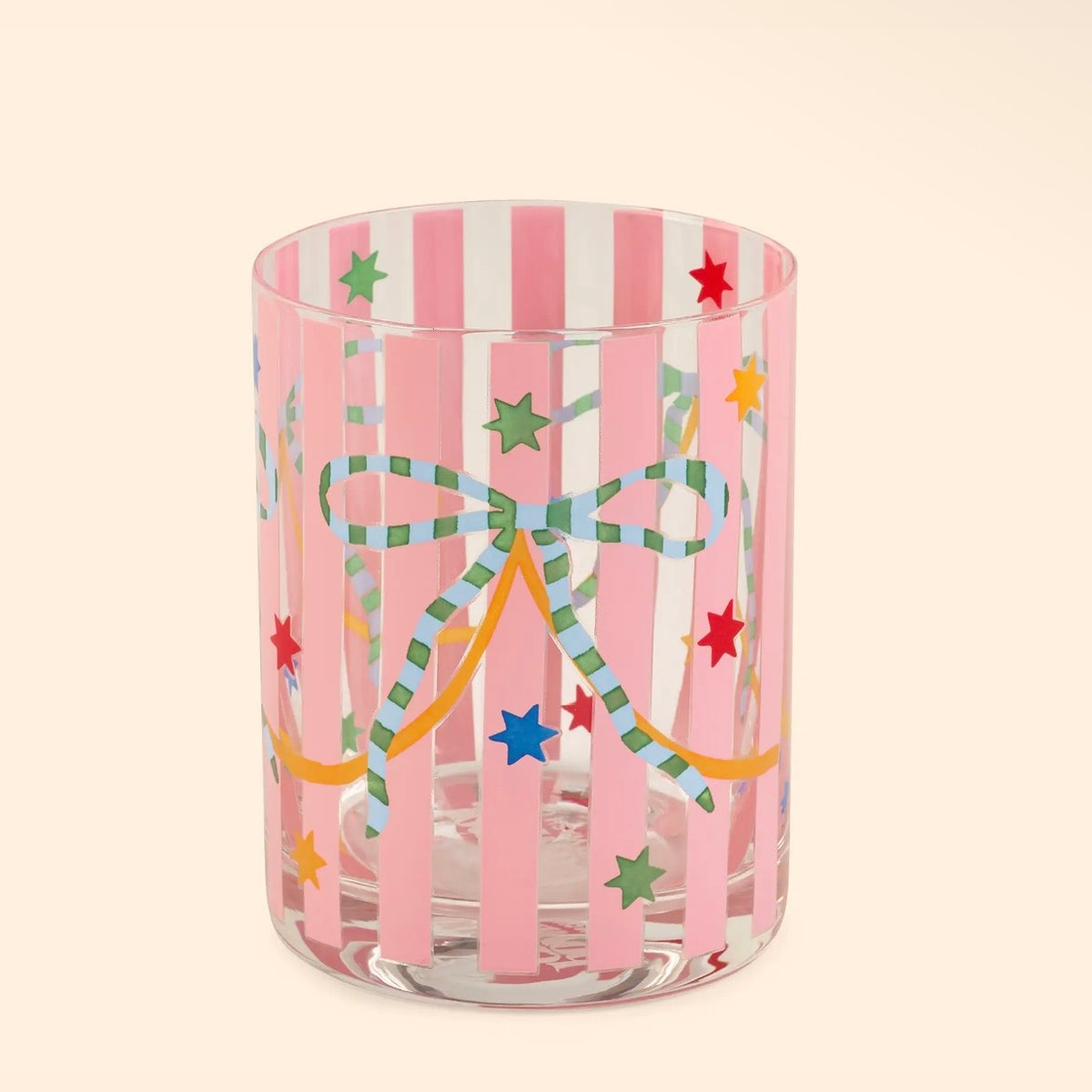 Pink & Green Bow Glass Tumblers - Set of 4