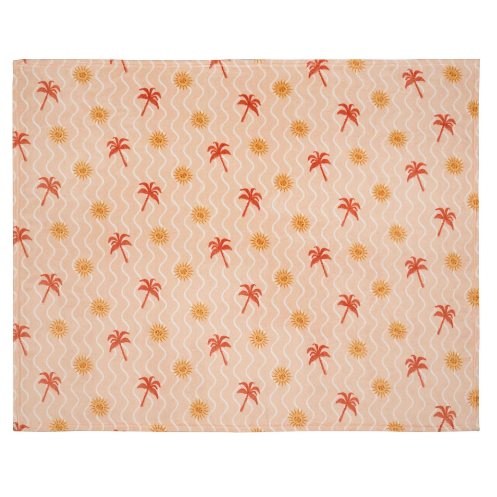 Fusion Soleil Sun & Palm Print Fleece Throw | Coral & Camel