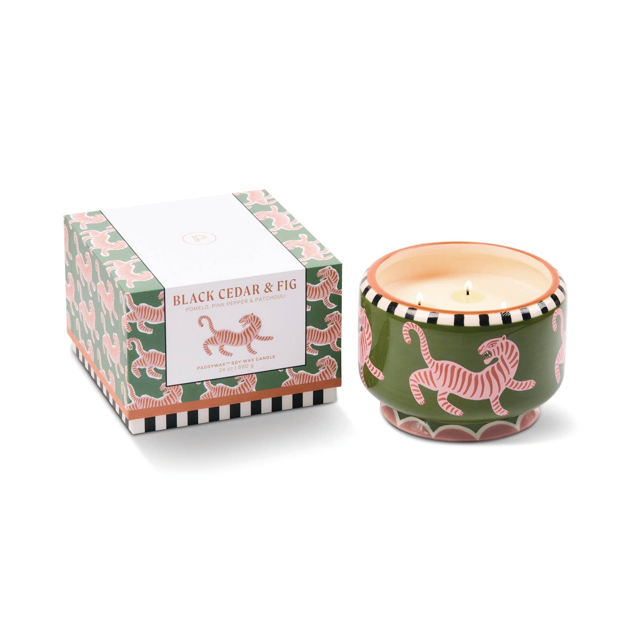 Paddywax A Dopo Tiger Ceramic Candle | Black Cedar & Fig | 24oz